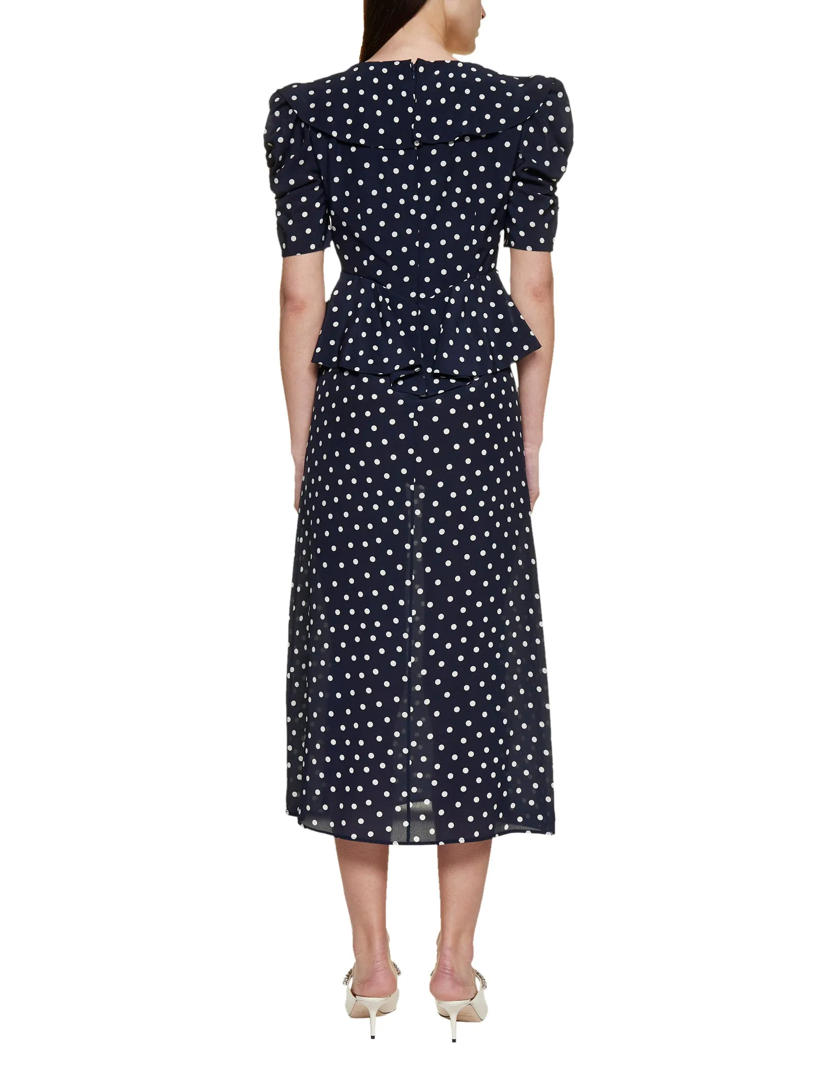 Alessandra Rich Polka Dot Print V-Neck Midi Dress