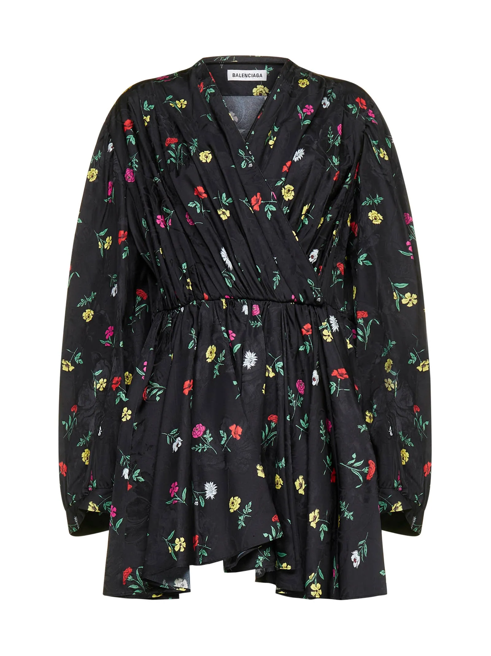 Balenciaga V-Neck Floral-Printed Mini Doll Dress