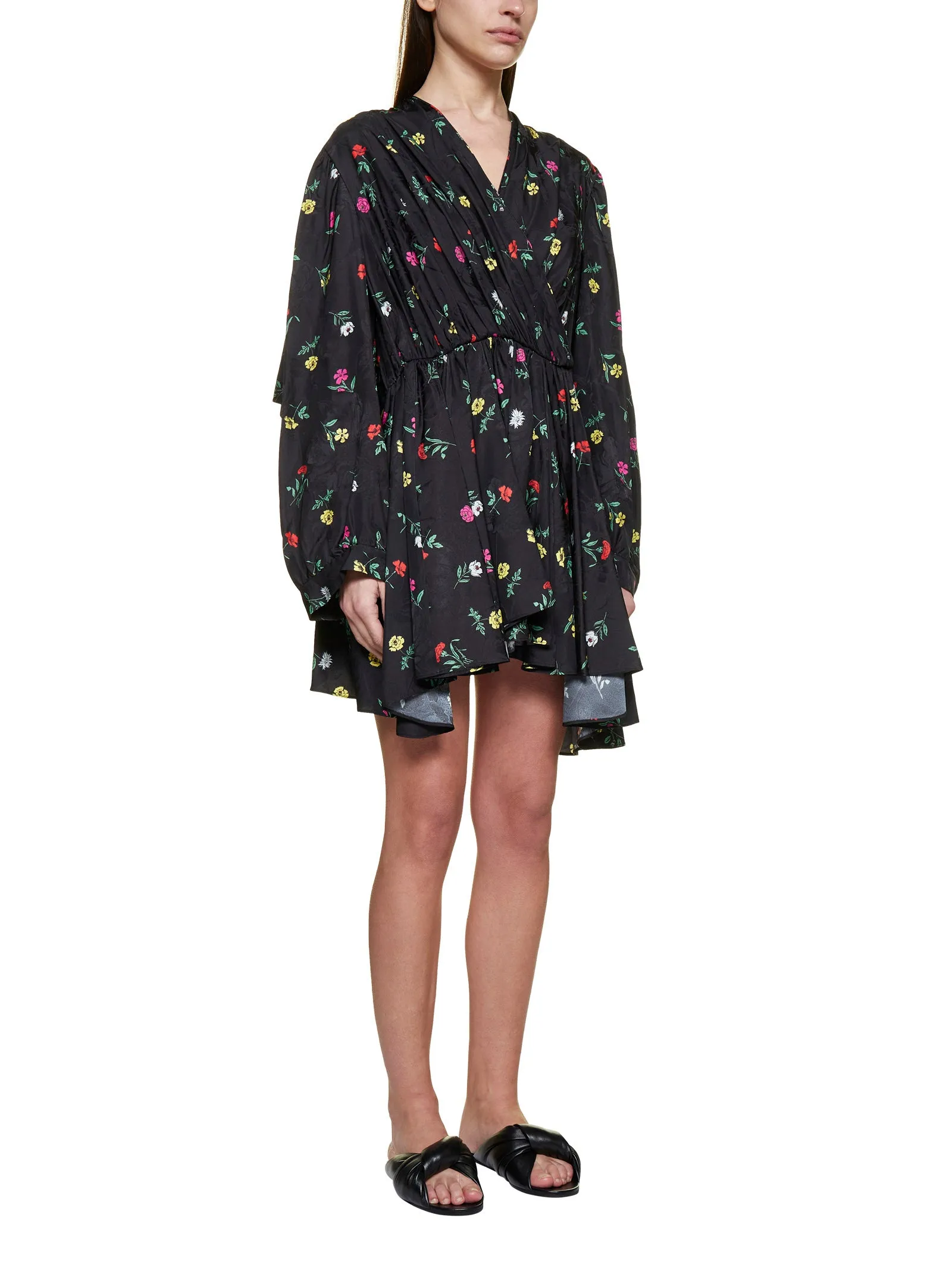 Balenciaga V-Neck Floral-Printed Mini Doll Dress