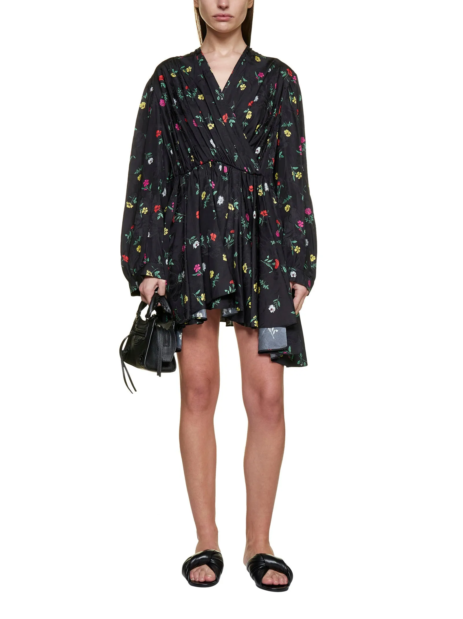 Balenciaga V-Neck Floral-Printed Mini Doll Dress
