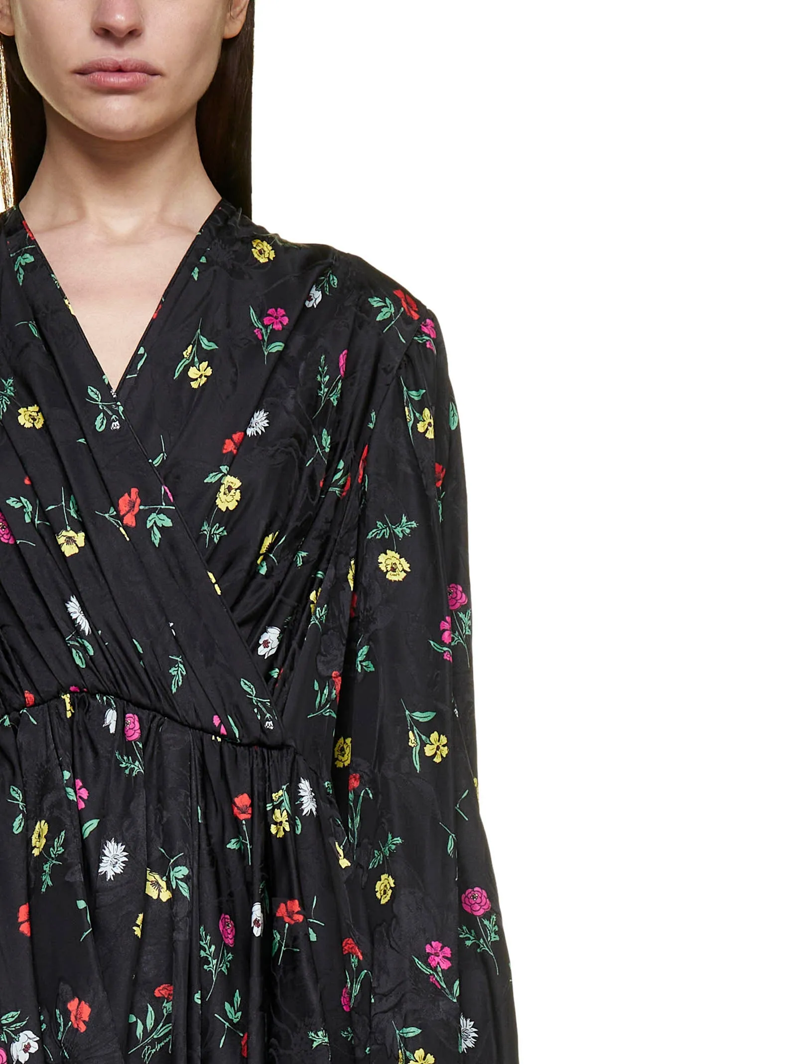 Balenciaga V-Neck Floral-Printed Mini Doll Dress