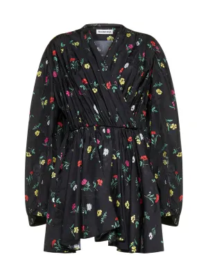 Balenciaga V-Neck Floral-Printed Mini Doll Dress