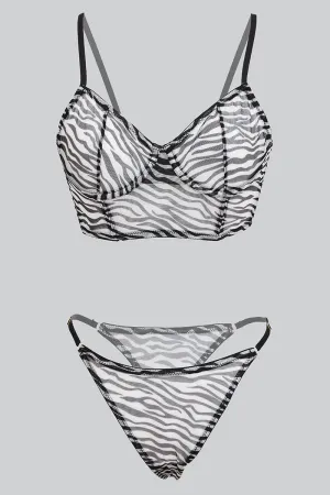 Black Animal Print Mesh Lingerie Set