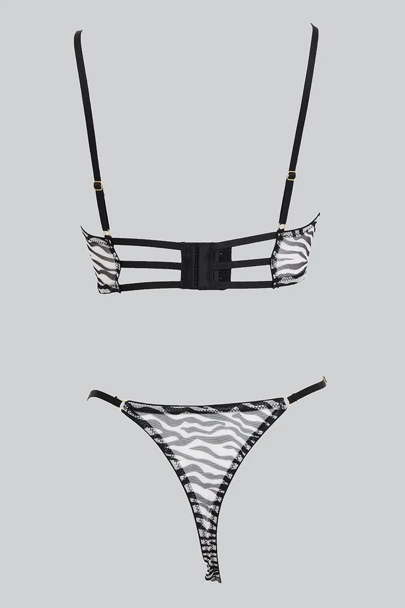 Black Animal Print Mesh Lingerie Set