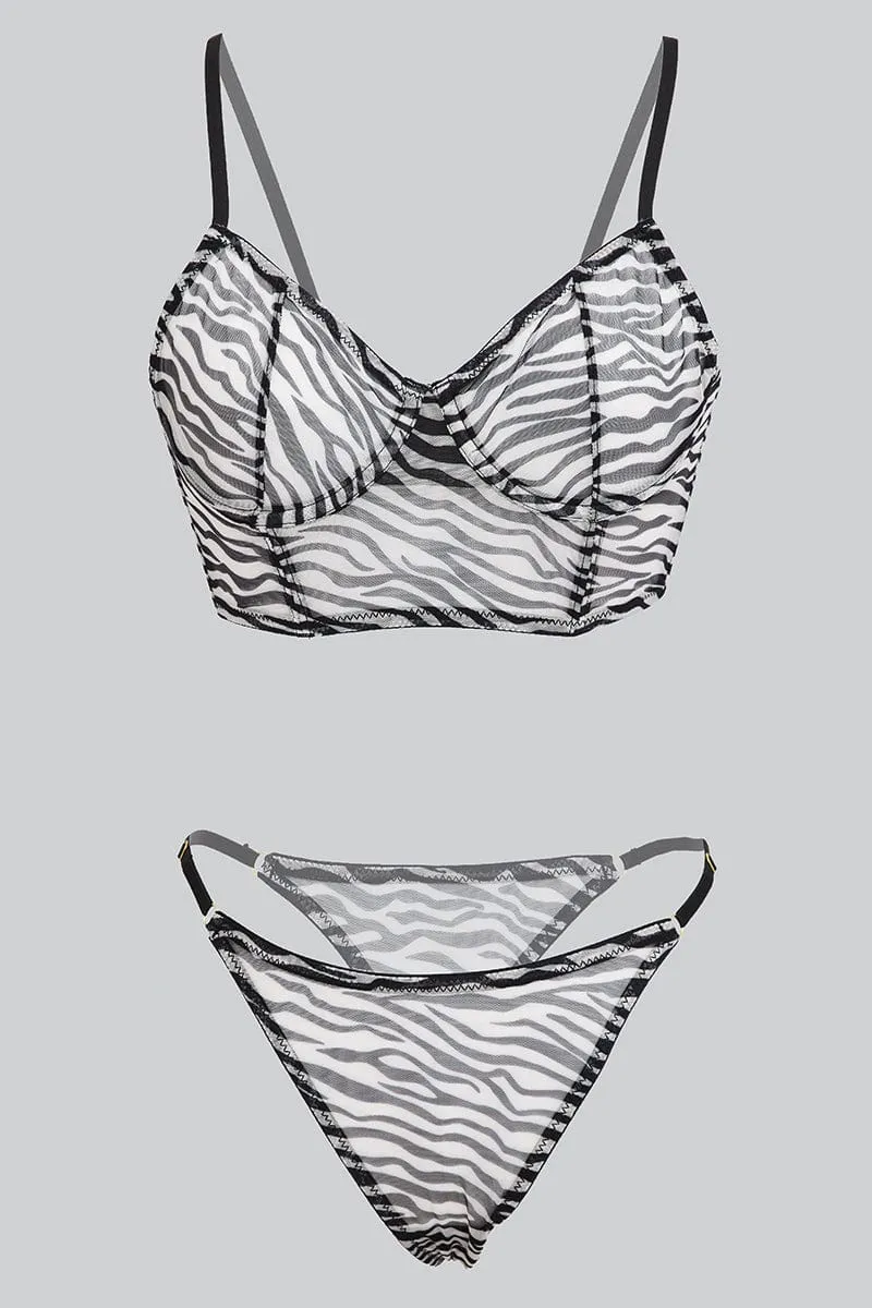 Black Animal Print Mesh Lingerie Set