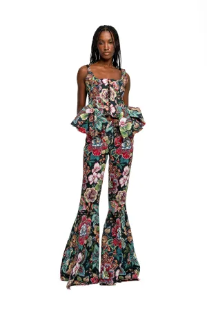 BLACK BROCADE CORSET WITH FRONT HOOK & EYE CLOSURE