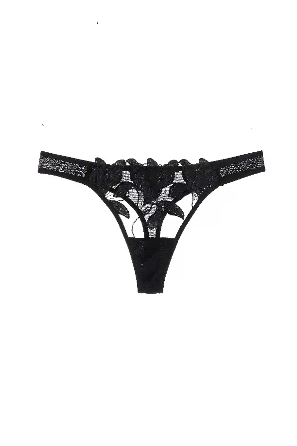 Black Magic Flower Embroidery Mesh Panty Lingerie Thong