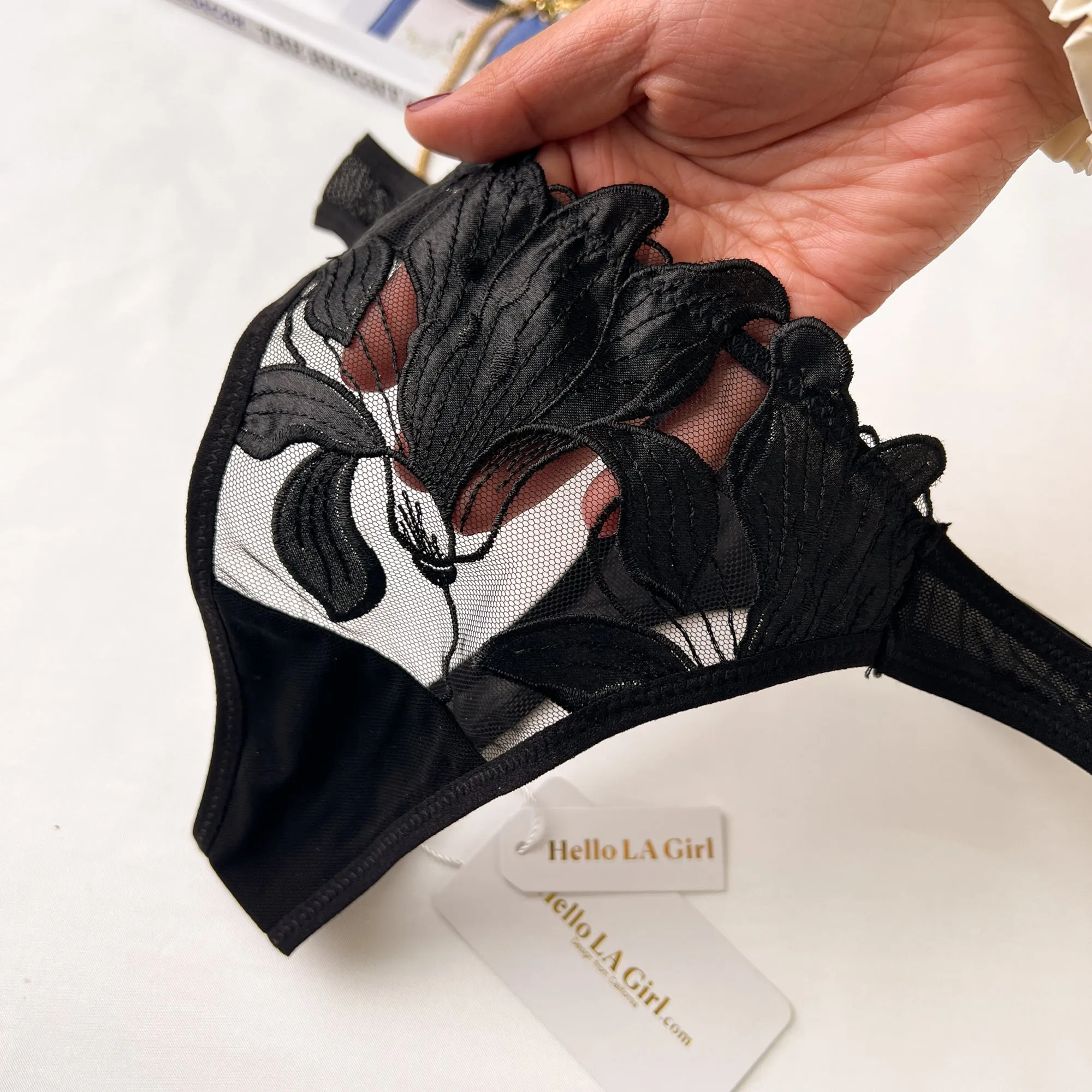Black Magic Flower Embroidery Mesh Panty Lingerie Thong