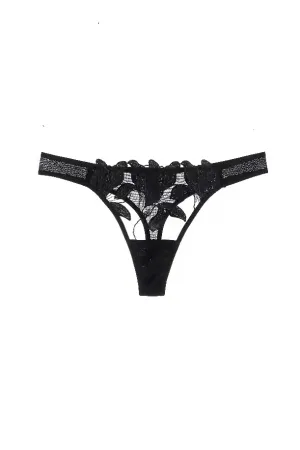Black Magic Flower Embroidery Mesh Panty Lingerie Thong