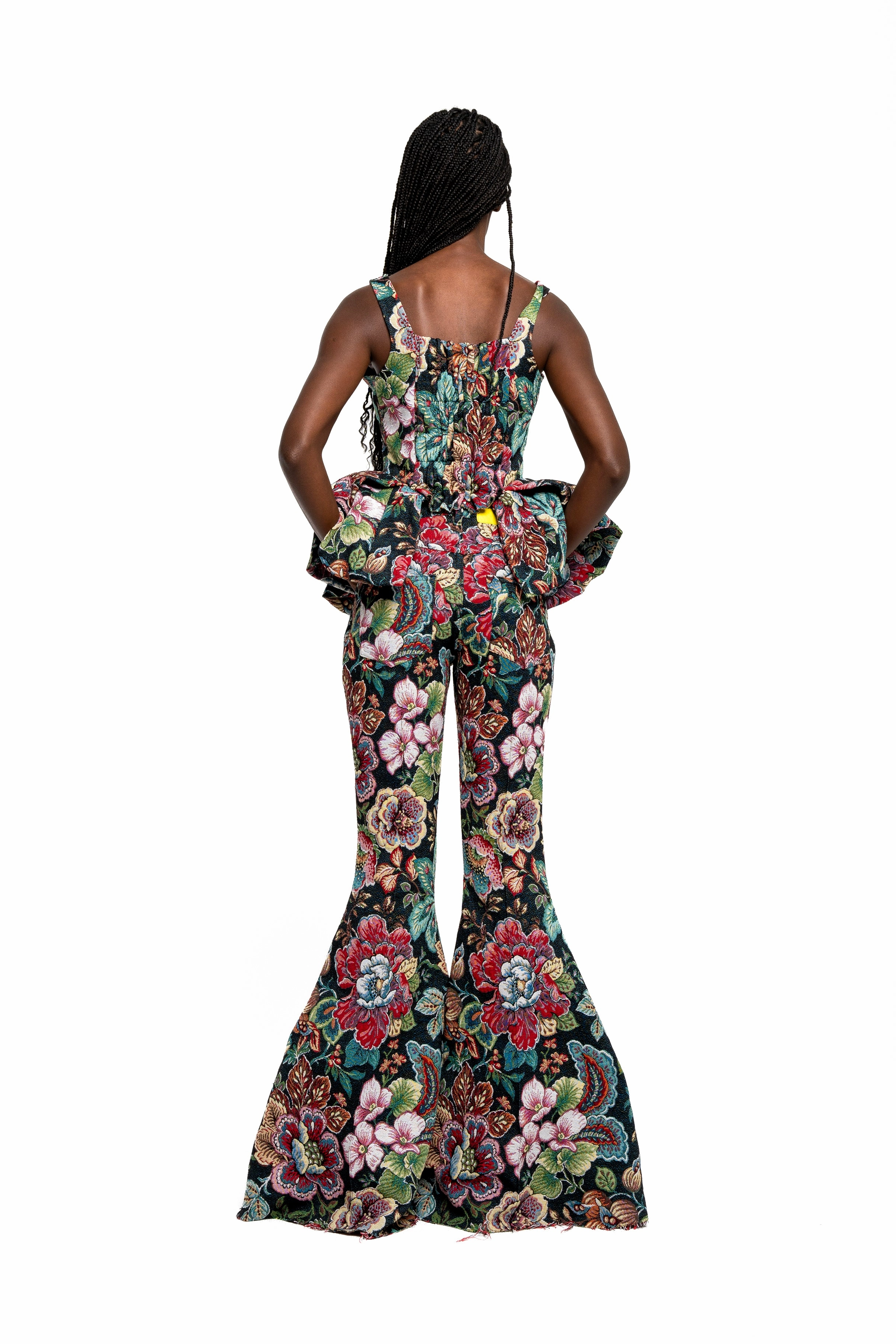 BLACK BROCADE CORSET WITH FRONT HOOK & EYE CLOSURE