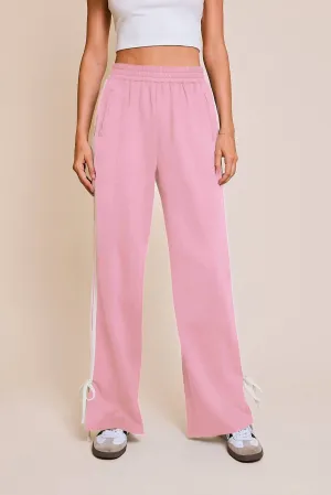 Bow Track Wide Leg Pants In Pink