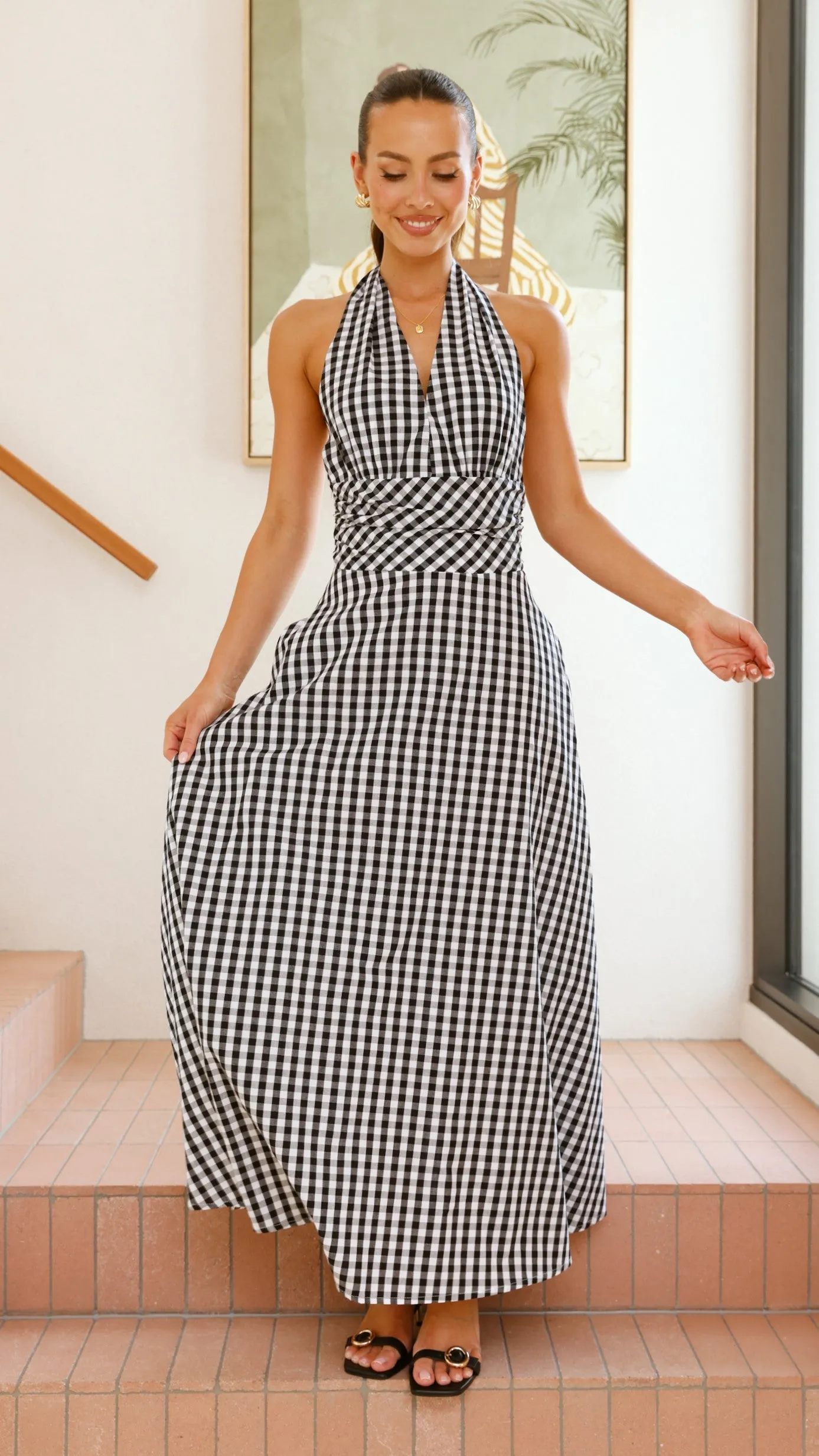 Brydie Halter Maxi Dress - Gingham Black