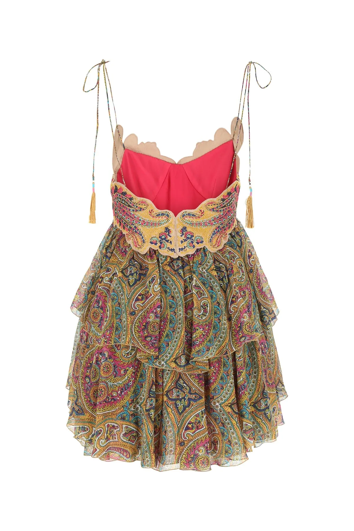 Etro Motif Print V-Neck Tiered Mini Dress