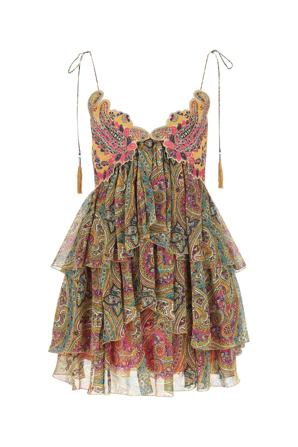 Etro Motif Print V-Neck Tiered Mini Dress