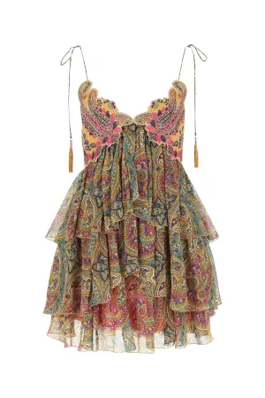 Etro Motif Print V-Neck Tiered Mini Dress