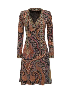 Etro Paisley Print Long-Sleeved V-Neck Dress