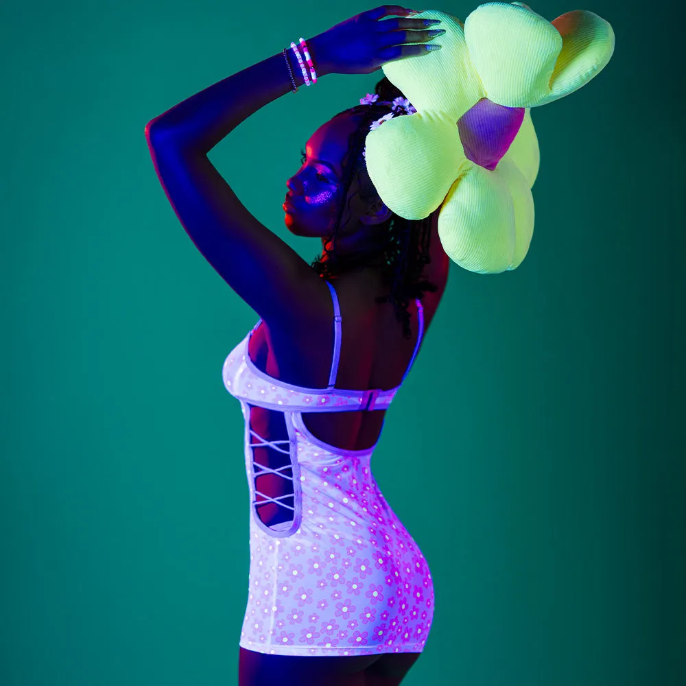 Exposed Daisy UV-Reactive Strappy Cutout Dress & Thong Set