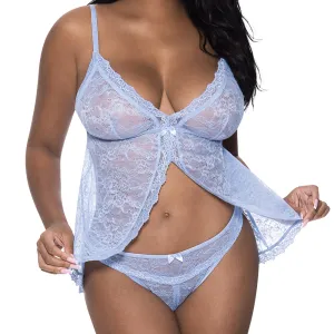 Exposed Ooh La Lace Blue Babydoll & Split Crotch Panty