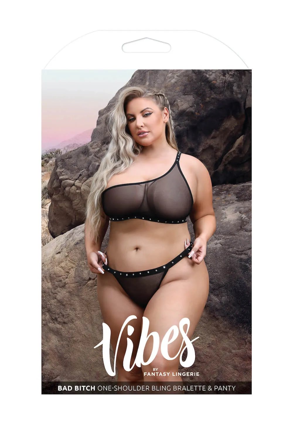 Fantasy Curve Vibes Bad B*tch One-Shoulder Bling Bralette & Panty Set