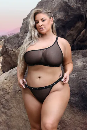 Fantasy Curve Vibes Bad B*tch One-Shoulder Bling Bralette & Panty Set