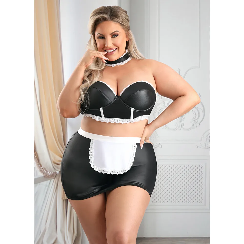 Fantasy Lingerie 5-Star Service Wet Look Maid Costume - Curvy