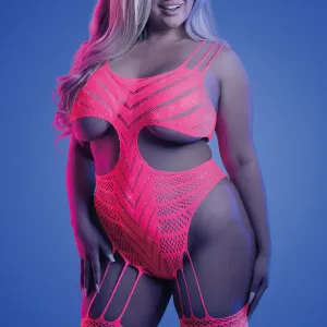 Fantasy Lingerie Glow Wavelength Rhinestone Cutout Bodystocking - Curvy
