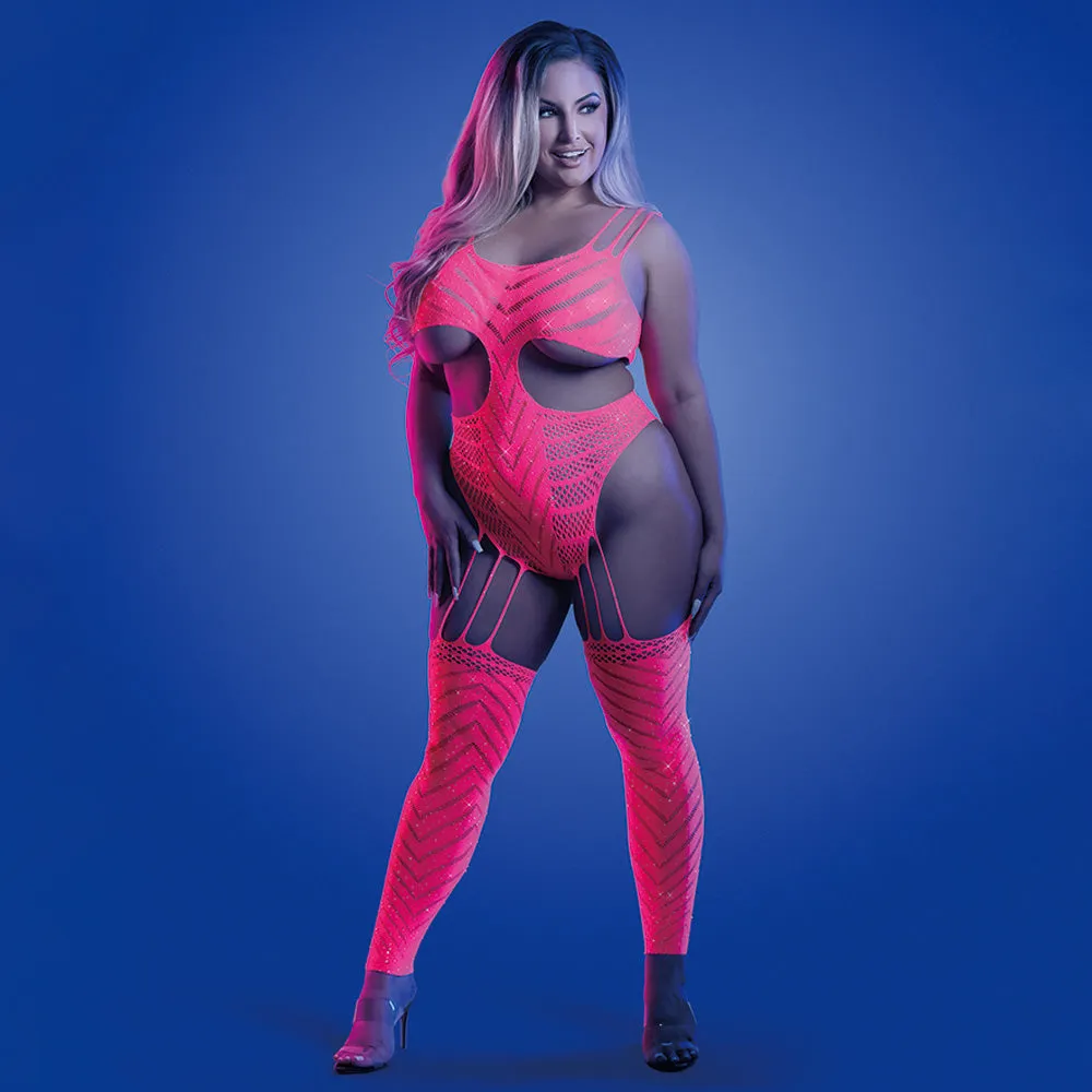 Fantasy Lingerie Glow Wavelength Rhinestone Cutout Bodystocking - Curvy