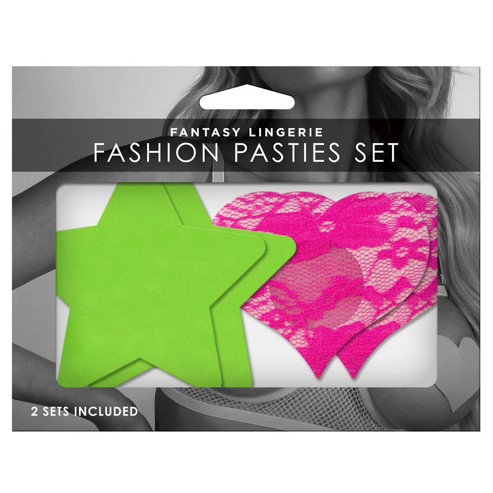 Fantasy Lingerie Neon Star & Lace Heart Nipple Pasties Set