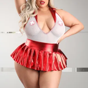 Fantasy Lingerie Pulse Check Nurse Teddy & Skirt Costume Set - Curvy