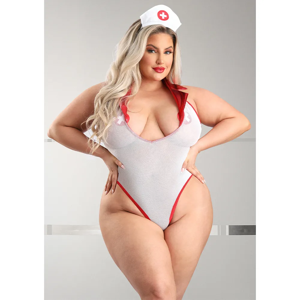 Fantasy Lingerie Pulse Check Nurse Teddy & Skirt Costume Set - Curvy