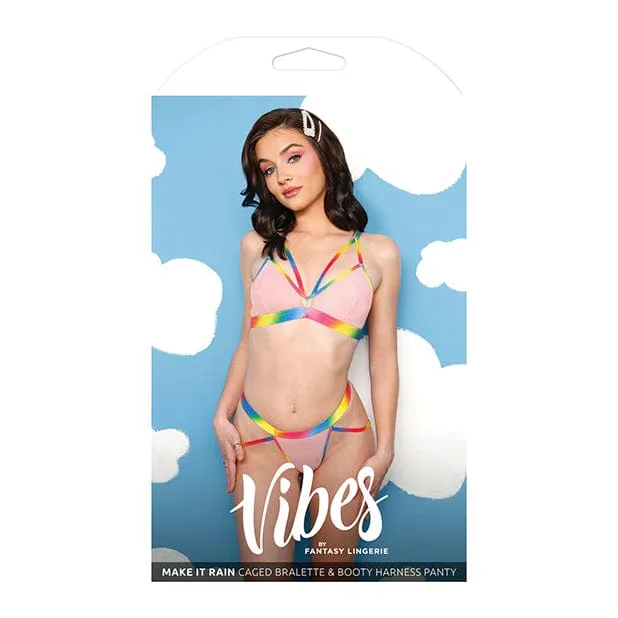 Fantasy Lingerie - Vibes Make it Rain Caged Bralette with Booty Harness Panty Lingerie Set