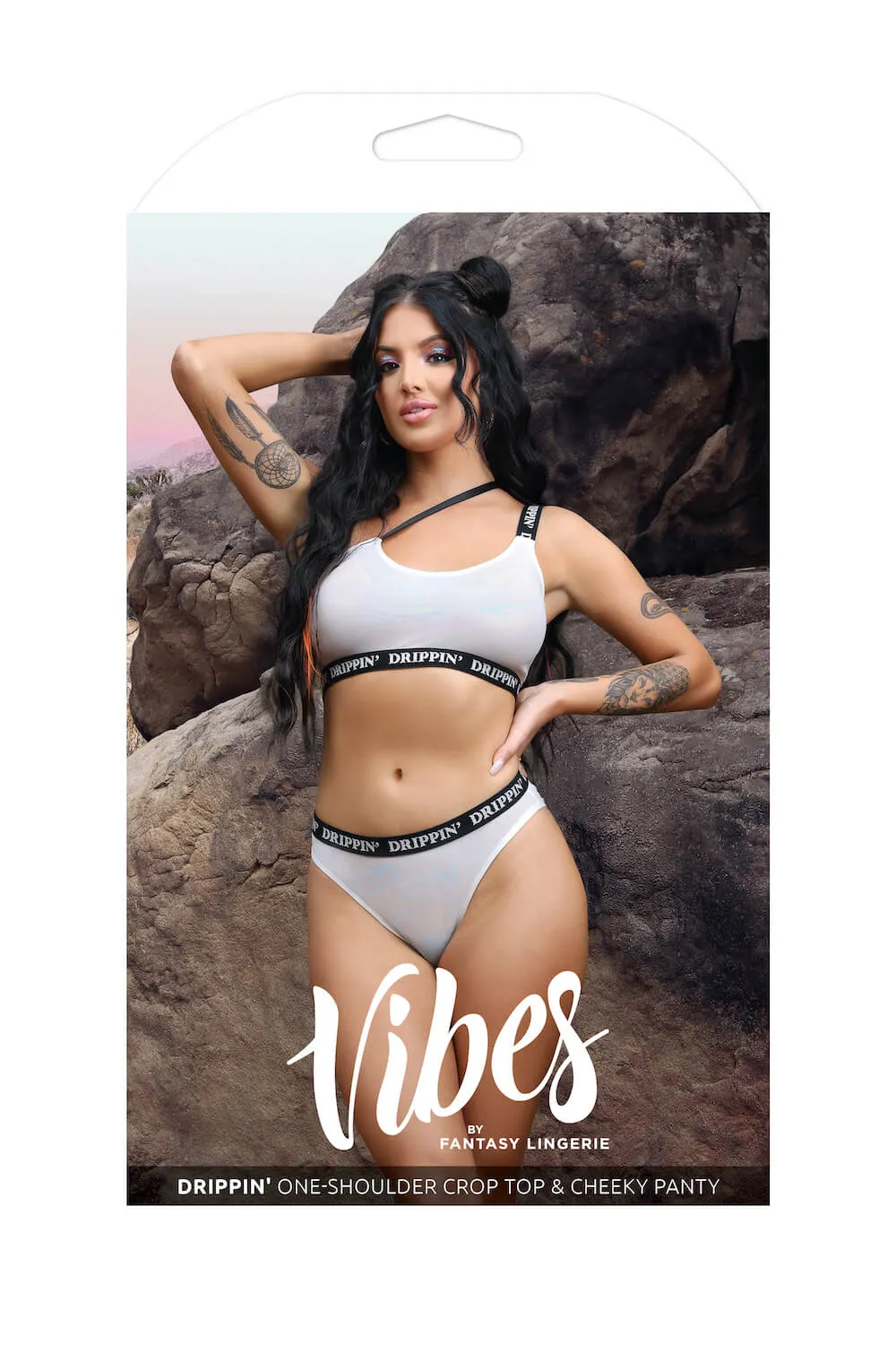 Fantasy Vibes Drippin' One-Shoulder Crop Top Bra & Cheeky Panty Set