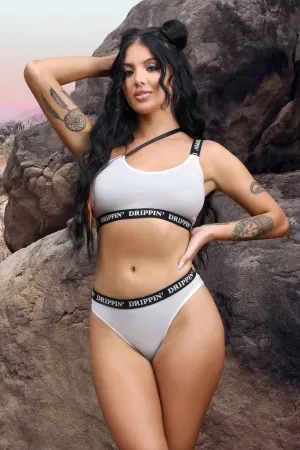 Fantasy Vibes Drippin' One-Shoulder Crop Top Bra & Cheeky Panty Set