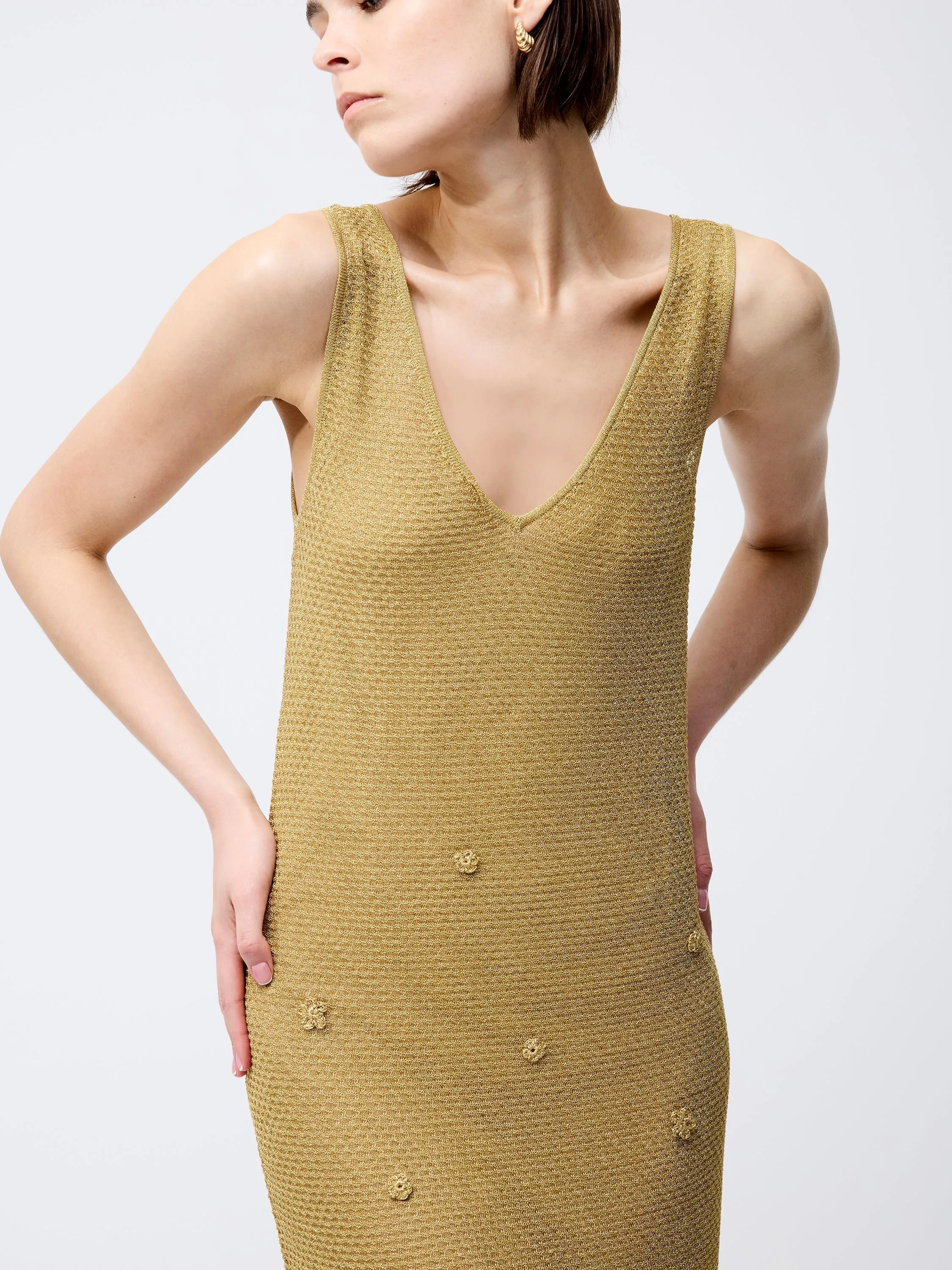 Floral Applique Metallic Dress