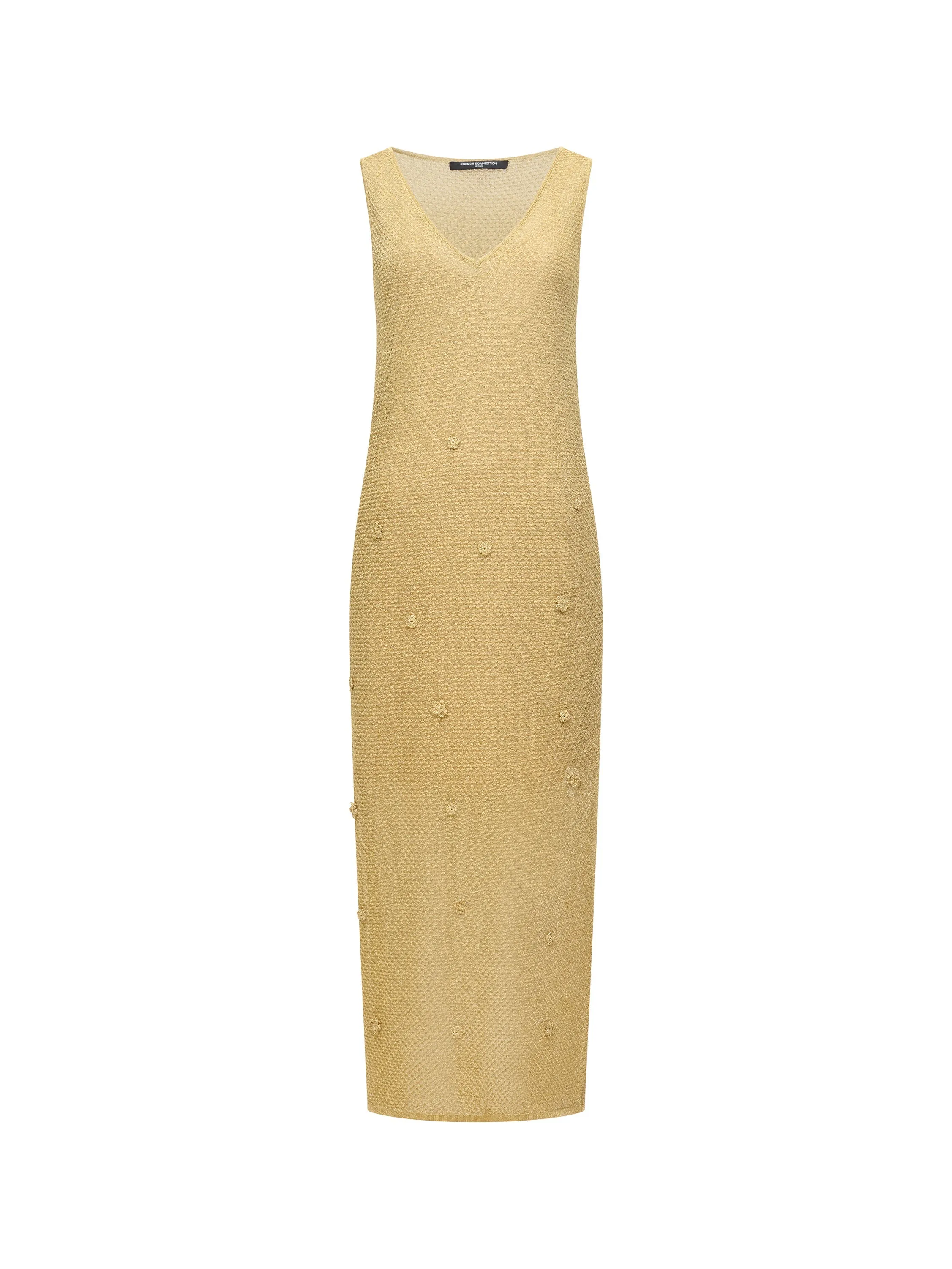 Floral Applique Metallic Dress