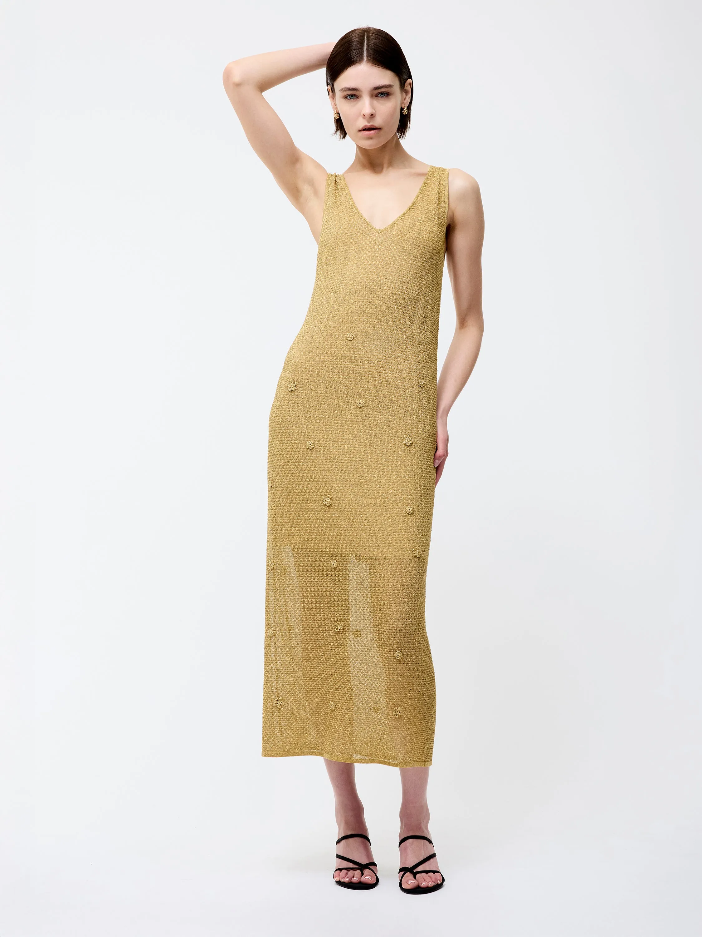 Floral Applique Metallic Dress