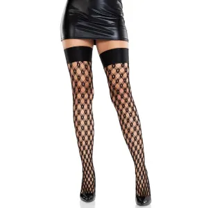 Gemma Eyelet Net Thigh Highs O/s - Black