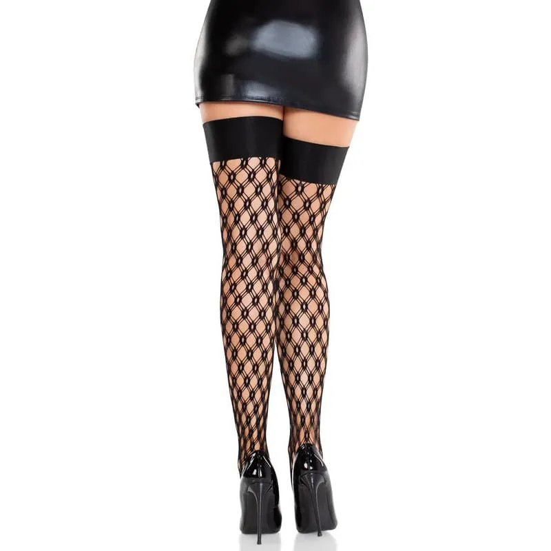 Gemma Eyelet Net Thigh Highs O/s - Black
