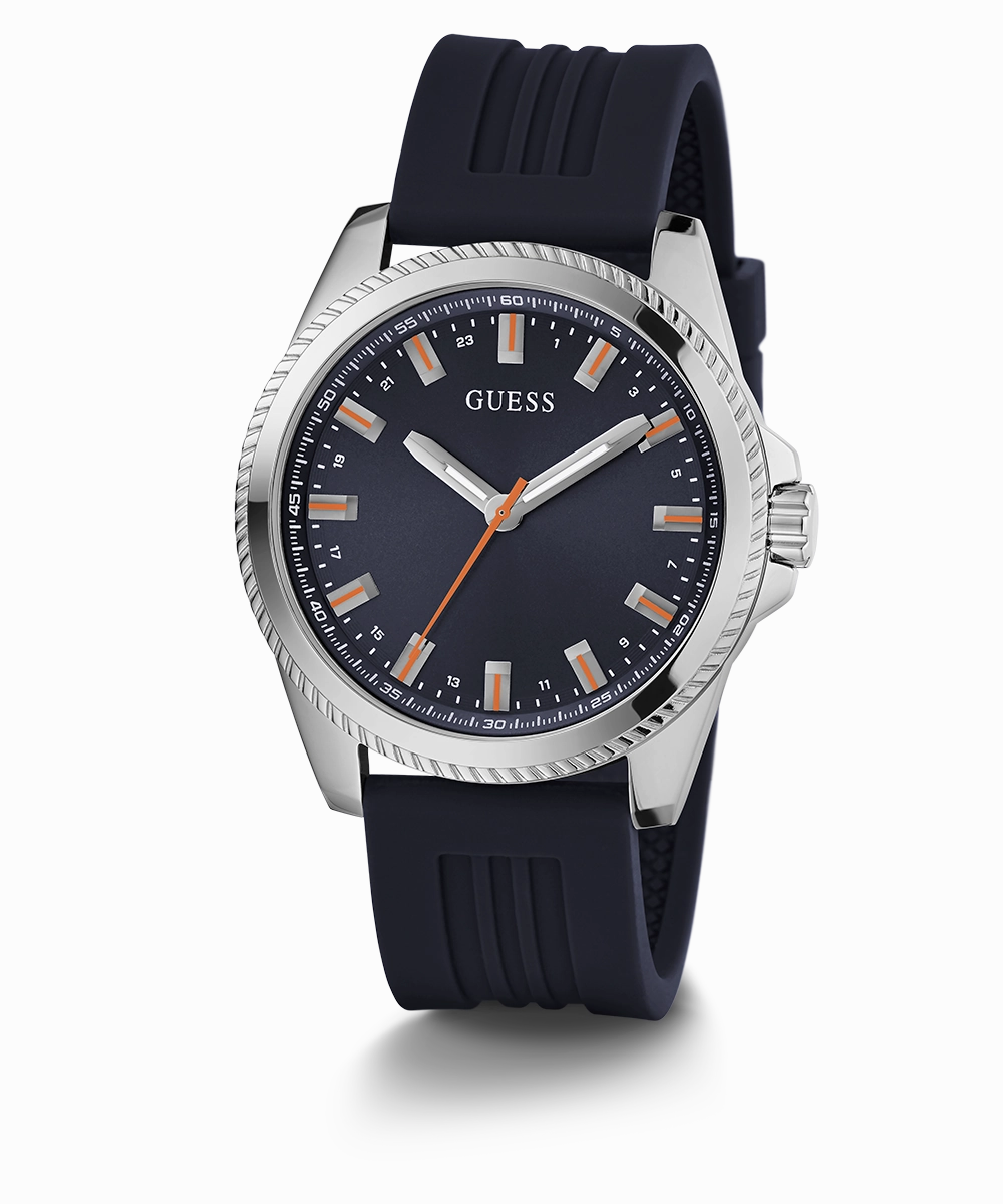 GUESS Mens Navy Silver Tone Analog Watch