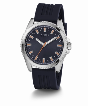 GUESS Mens Navy Silver Tone Analog Watch