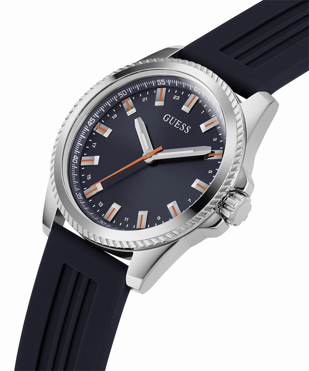 GUESS Mens Navy Silver Tone Analog Watch