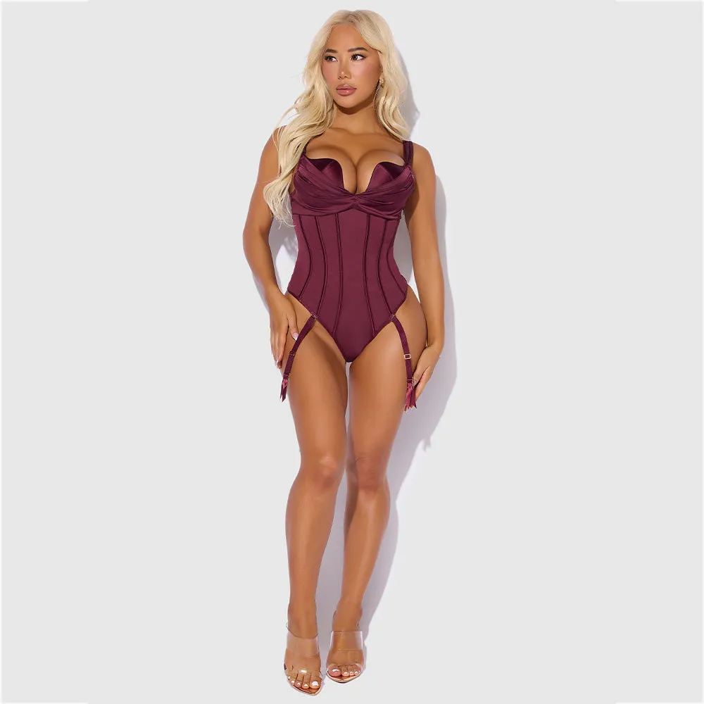 House of Desire Brigeta Satin Push-Up Gartered Corset Teddy