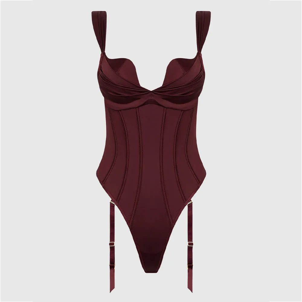 House of Desire Brigeta Satin Push-Up Gartered Corset Teddy