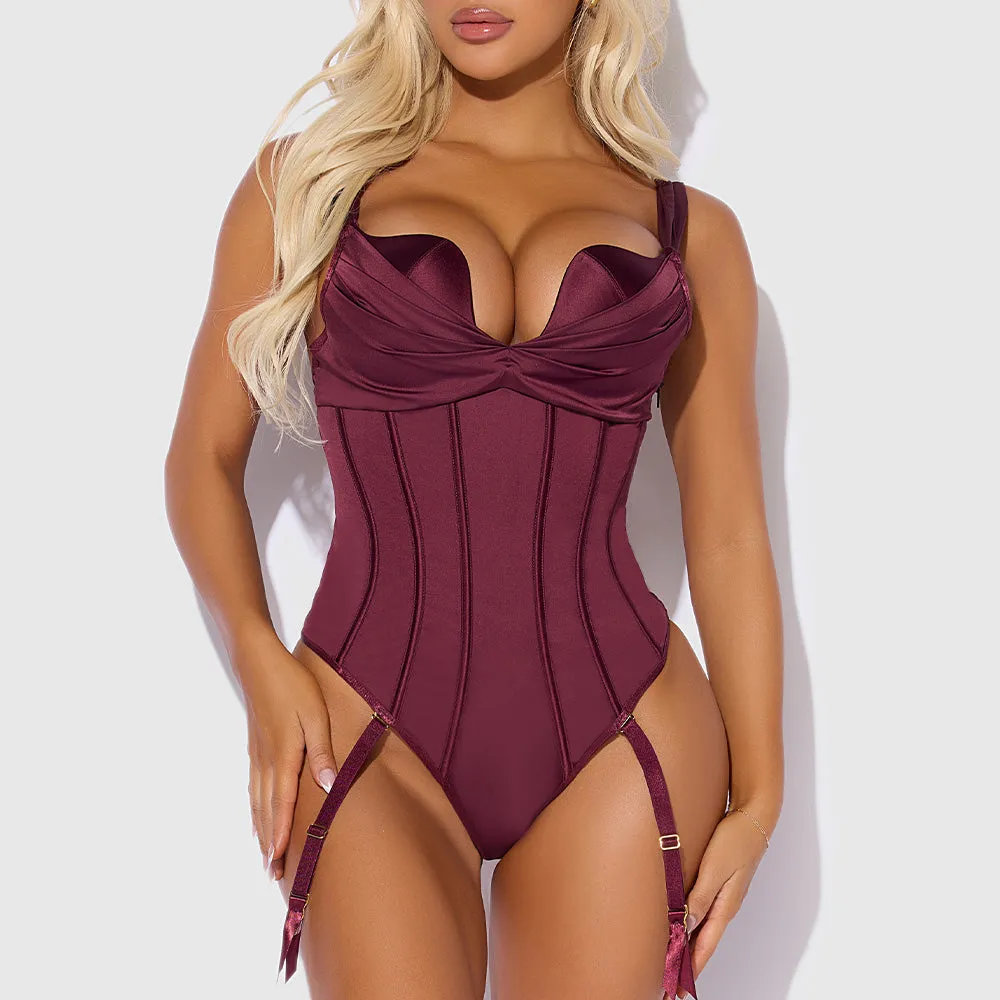 House of Desire Brigeta Satin Push-Up Gartered Corset Teddy
