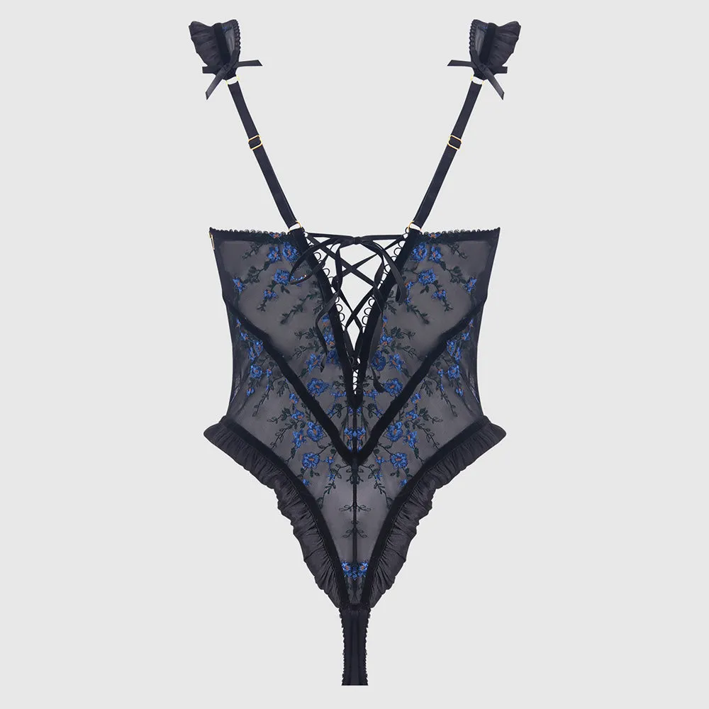 House of Desire Harper Floral Embroidery Ruffle Mesh Teddy