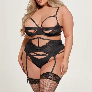 House of Desire Nadia Cage Strap Bra, Garter Belt & Thong - Curvy