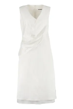 Jil Sander Draped Detail V-Neck Sleeveless Midi Dress