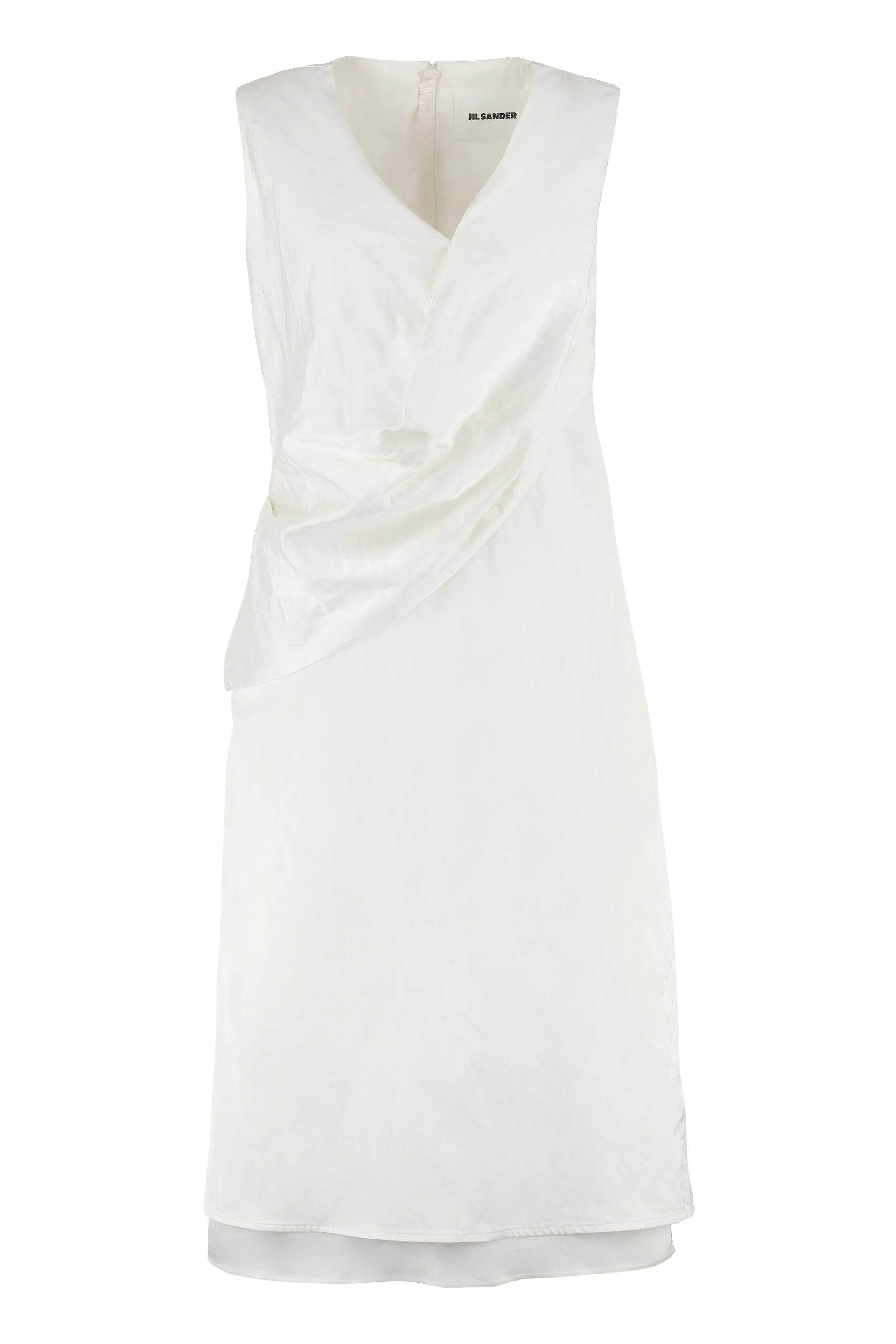 Jil Sander Draped Detail V-Neck Sleeveless Midi Dress