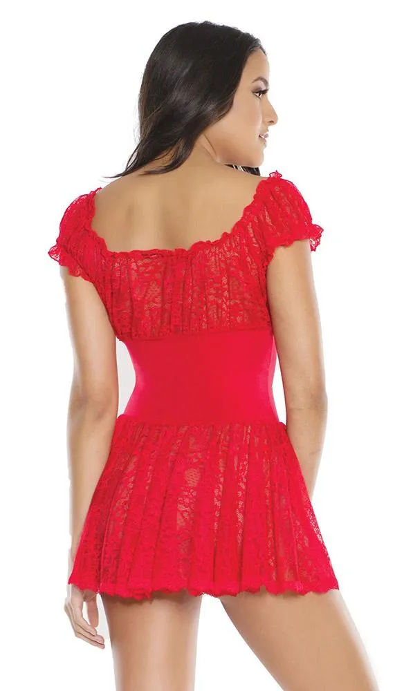Naughty Red Lace Off The Shoulder Babydoll & G-String Set