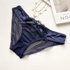 Navy Lace Tie Front Mesh Lingerie Panty